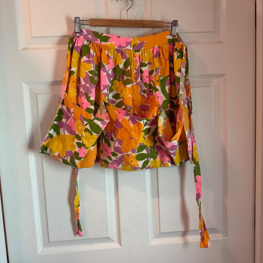 Vintage Floral Half Apron Women Medium Multicolor 70s Retro Pockets 5457
